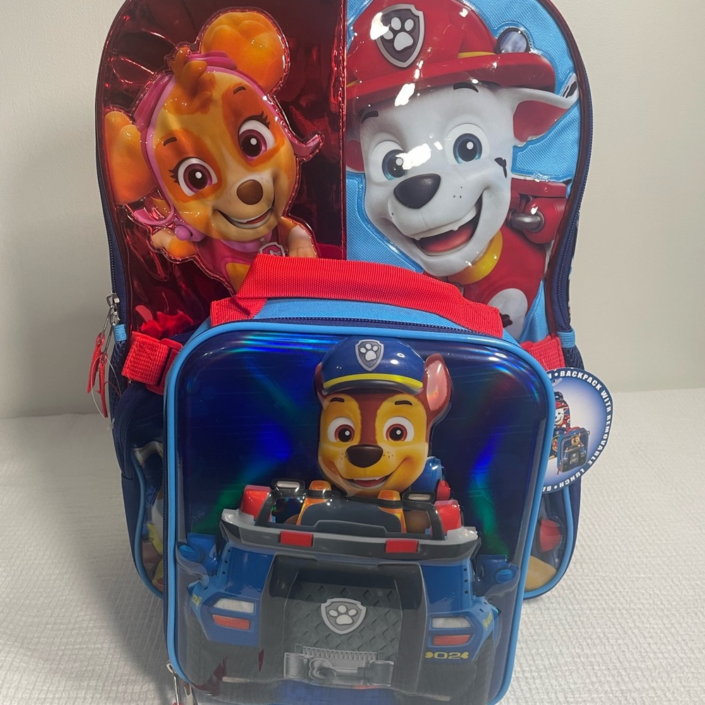 Paw Patrol Red and Blue Kids Backpack with Lunchbox